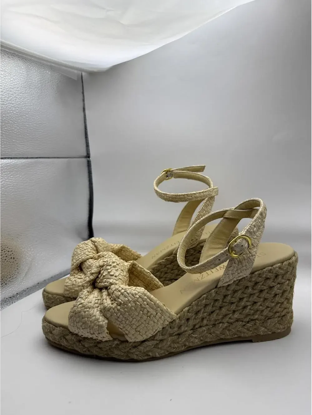 Stuart Weitzman Playa Espa Knot Wedge Sandals Wheat/Natural Size 9.5B - Picture 5 of 14